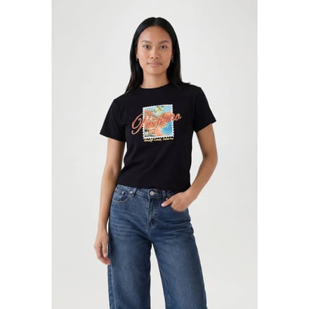 boohoo Dames Positano Postzegel Print Baby Tee | Zwart | Maat: Small