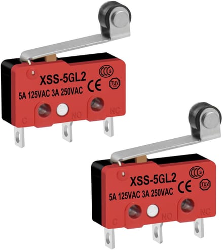 Cosensi - Dailygoody - Mini Micro Switch - Korte roller levers - Rood - 3-pin - Geschikt voor diverse toepassingen - 2 stuks