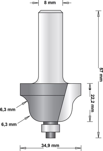 HiKOKI 8 MM PROFIELFREES (ROMEINSE OGIEFFREES) MET ONDERLAGER 34.9X57X6.3