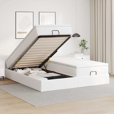 vidaXL - Ottoman - bed - met - matrassen - 200x200cm - kunstleer - wit