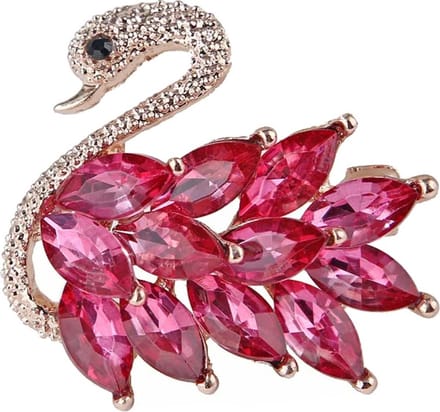 Fako Bijoux® - Broche - Zwaan - 40x36mm - Goudkleurig - Donkerroze