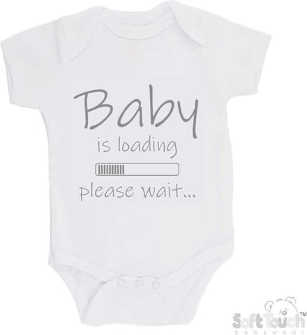 100% katoenen Romper "Baby is loading please wait..." Unisex Katoen Wit/grijs Maat 62/68