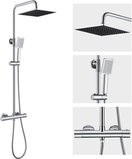 Auralum MAX Regendouche met Thermostaatkraan - Chroom Douchesysteem - Regendouche Ø 25.4 cm - Handdouche Ø 8.5 cm - Chroom