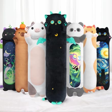 Knuffeldier, pluche, kat met grote ogen, speelgoed, voor kinderen vanaf 3 jaar, zwart, 130 cm