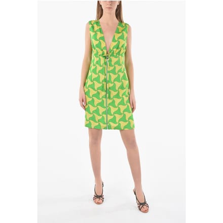 Diep uitgesneden, golvende PARACHUTE mini-jurk met patroon in Giallo, Verde