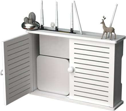 Opbergdoos, Wandgemonteerde WiFi-routerplank, wit, 38 cm (B) x 26 cm (H) x 9 cm (D), Modern, Hedendaags, Badkamer