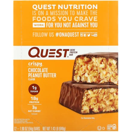Quest Nutrition, Hero Eiwitreep, Krispy Chocolade Pinda Boter, 12 repen, 54 g (54 g) elk