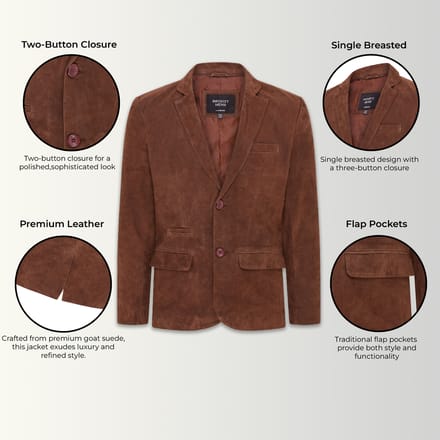 Heren Bruin Slim Geitensuède Italiaanse Blazer Jas-Somero
