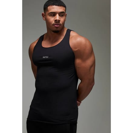 Man Active Gym Essential Muscle Fit Vest | Black | Size Medium