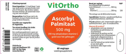 VitOrtho Ascorbyl Palmitaat 500 mg (60 vegicaps)