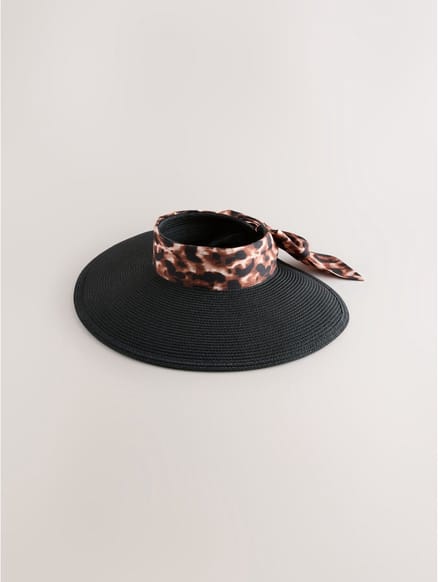 Next - Dames - Raffia zonneklep met sjaaldetail - Zwart