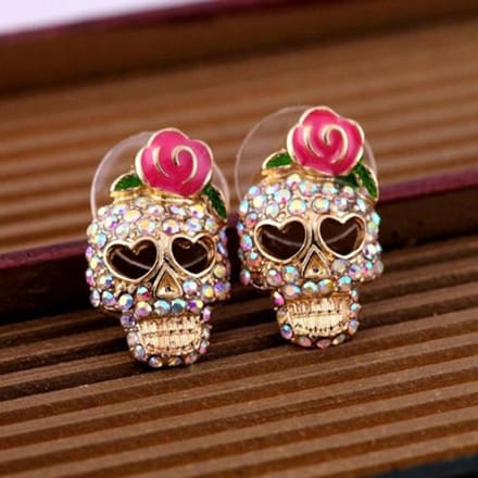 Halloween Roos Schedel Persoonlijkheid Micro-set Oorbellen, Overdreven Oorbellen goud