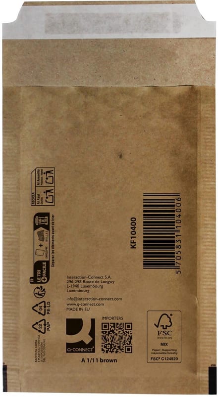 Q-CONNECT luchtkussenenveloppen, bruin, 1-A, 120 x 175 mm, doos van 200 stuks