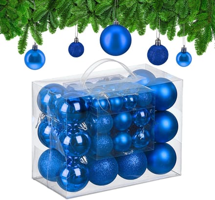 kerstballen set van 50 - Ø 3, 4 en 6 cm - plastic - onbreekbaar - blauw