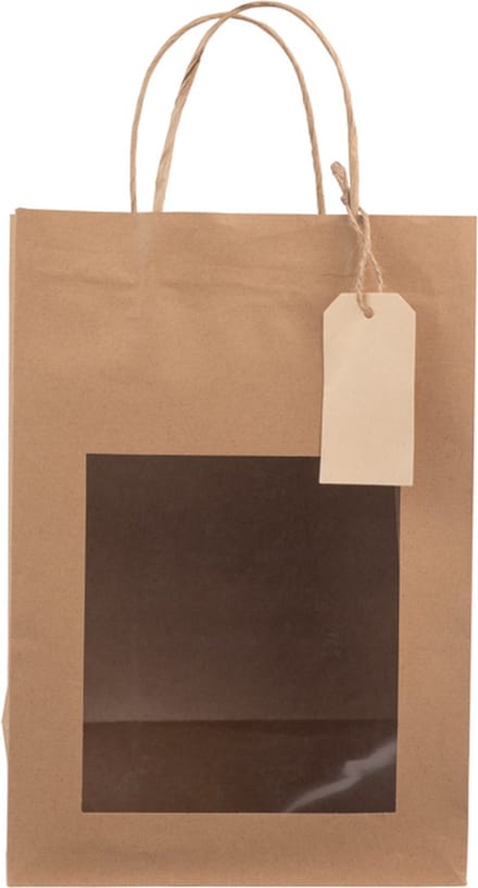 Papieren cadeautas + venster & tag - Bruin - 22x12x32cm - 100 st/ds.