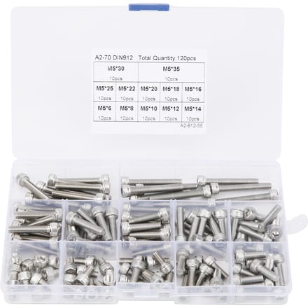 Inbusschroefkop 304 RVS Multi-lengte Combinatieset Nagel Assortimentskit(88 stuks(M6) )