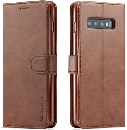 LC.IMEEKE Luxe Book Case - Geschikt voor Samsung Galaxy S10 Plus Hoesje - Donkerbruin