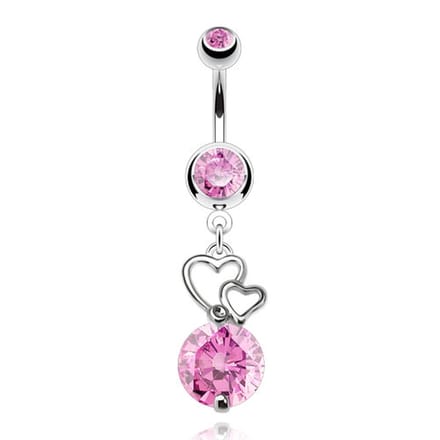 Navelpiercing hanger met CZ hartjes - zilver roze - LMPiercings