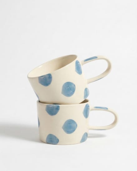 vtwonen - Mokken - Blauw - Stippen - Set van 2 - Keramiek - 350ml