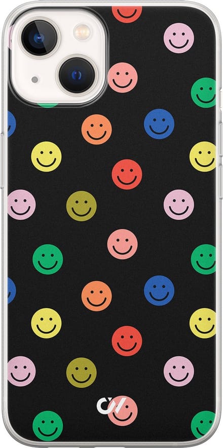 Hoesje geschikt voor Apple iPhone 13 - Retro Smileys - - Zwart - Apple - Casevibes