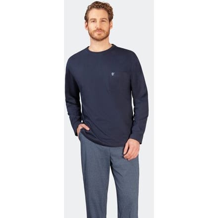 Blauwe heren pyjama Hajo blokjesdesign - Blauw - Maat - 54