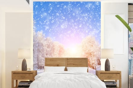 Behang - Fotobehang Sneeuw - Zon - Winter - Breedte 165 cm x hoogte 220 cm