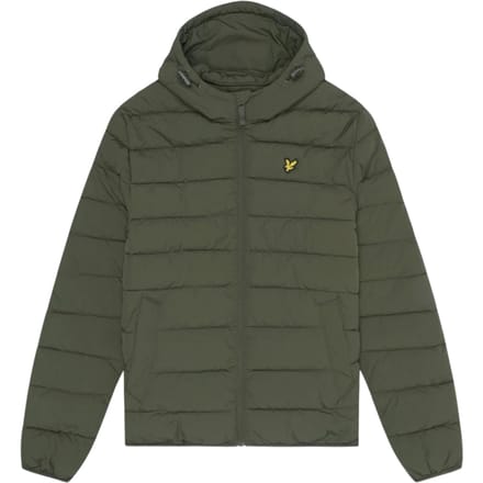 Olijfgroen pufferjack met capuchon van Lyle & Scott met logo en logo