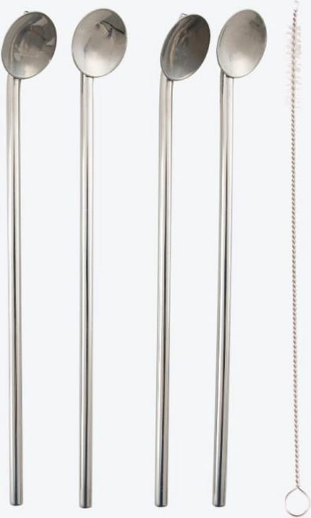 Point-Virgule set van 4 cocktaillepels/rietjes uit rvs met reinigingsborstel 21.5cm