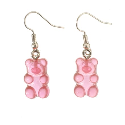 oorbellen gummybear zilver donkerroze rvs