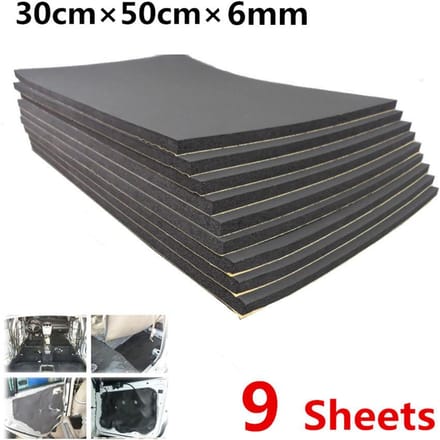 9 feuilles de mousse cellulaire d'isolation insonorisante pour toit/porte de voiture, 30x50cm, 6mm