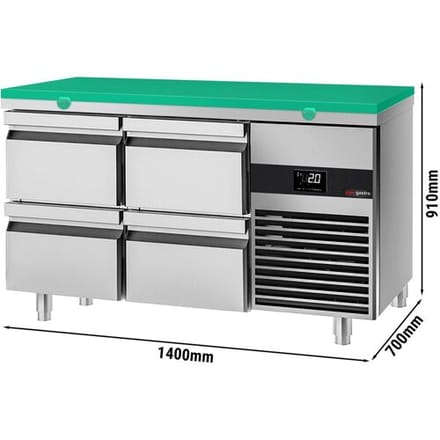 GGM Gastro Kühltisch PREMIUM - 1400x700mm - mit 4 Schubladen - inkl. Schneideplatte Grün