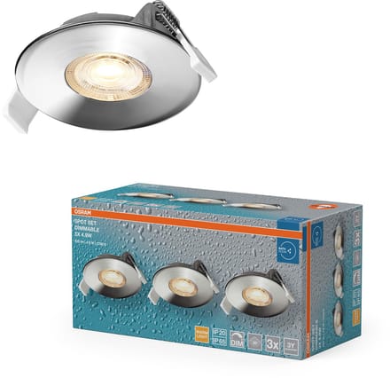 OSRAM Spot Set LED inbouwspot DIM IP65 4,9W Chroom, set van 3 buiten dimbaar, warm wit 2700K, buiten