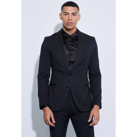 Tonal Houndstooth Single Breasted Jacket | Black | Size 50