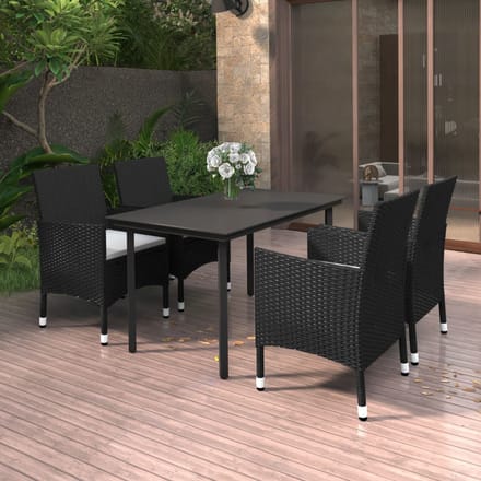 vidaXL - 5-delige - Tuinset - met - kussens - poly - rattan - en - glas