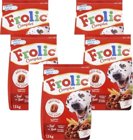 5x Frolic Compleet - Rund Droog - Hondenvoer - 1.5kg