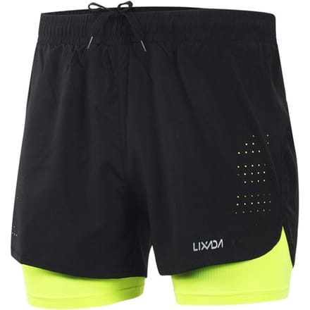 Lixada 2-in-1 hardloopshort voor heren, sneldrogend, ademend, actieve trainingsoefening, joggen, fietsen S black