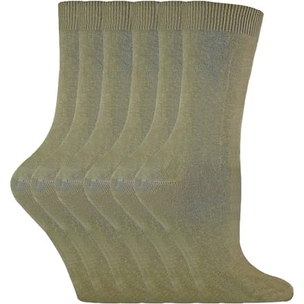 Set van 6 effen, casual katoenen damessokken - PL30 Kaki
