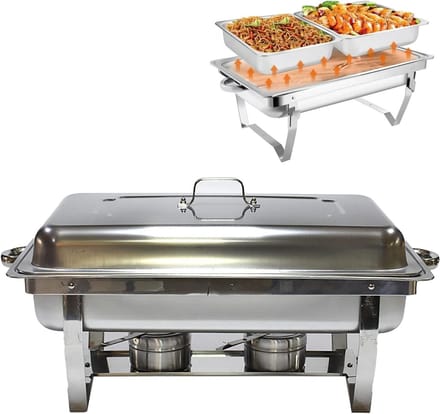 Buffetwarmer Server - Chafing Dish - Voedsel Warm Houden - Roestvrij Staal - 2 Lades - Zilver