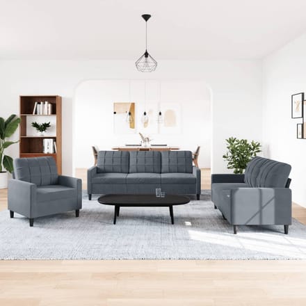 vidaXL - 3-delige - Loungeset - met - kussens - fluweel - donkergrijs
