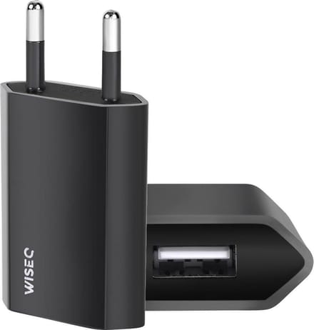 WiseQ USB Stekker - Adapter USB A 5W/1A - Geschikt voor iPhone & Samsung - Zwart