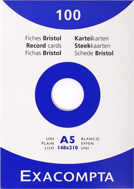 Exacompta etui 100 steekkaarten bristol - effen niet geperforeerd 148x210mm - Wit - 13308E