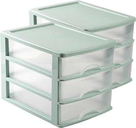 PlasticForte Ladeblok - 2x stuks - groen - 3 lades - L35,5xB27xH27 - bureau organizer