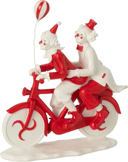 J-Line figuur Clown Fiets - polyresin - rood/wit