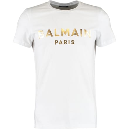 Balmain Paris Gold Branded Logo White T-Shirt