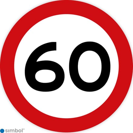 Simbol - Stickers 60 km - Maximaal 60 km/u - Duurzame Kwaliteit - Formaat ø 25 cm.