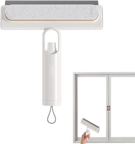 Raamtrekker met sproeier - Glasreiniger schraper - Streeploos reinigen - Draaibare kop - 19.5 x 24 cm - Wit