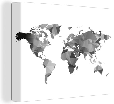 Canvas Wereldkaart - 80x60 - Wanddecoratie Wereldkaart - Driehoek - Grijs