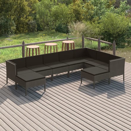 vidaXL - 9-delige - Loungeset - met - kussens - poly - rattan - grijs