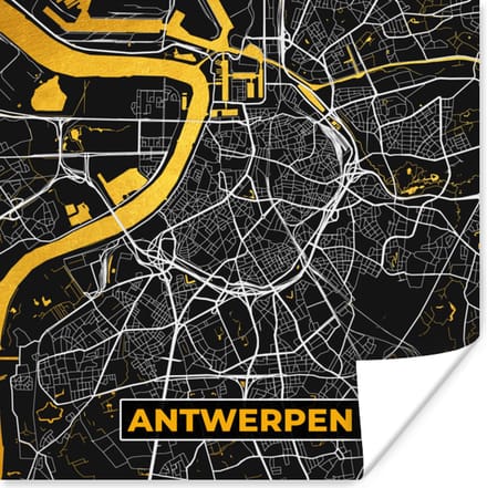 Poster Antwerpen - Goud - Plattegrond - Stadskaart - Kaart - 75x75 cm