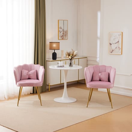MODFU - Set Van 2 Stoelen - Bloemblaadjesrug En Kussen - Woonkamer - Fluweel - Roze